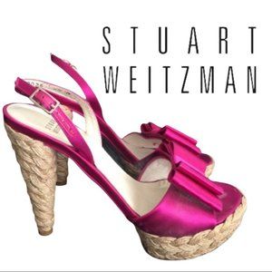 Stuart Weitzman | Fuchsia Satin Bow Pumps | Size 9.5